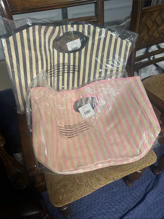 Other - 2 Striped Pink & Cream Tote Bags